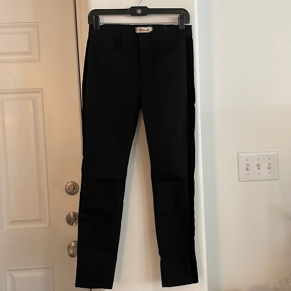 Madewell Midrise Skinny Velvet Tuxedo Stripe Black Jeans Size 27 - Picture 6 of 12